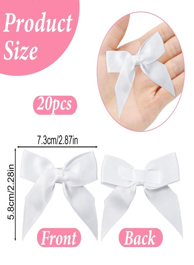 Larrel 20PCS Self-Adhesive Gift Wrap Bows, White Bows for Gift Wrapping, Soft Satin Ribbon Bow, Premade Craft Bowknot for Christmas, Wedding, Birthday, Bridal Shower, Baby Shower, Party Favors Decorations - Image 2